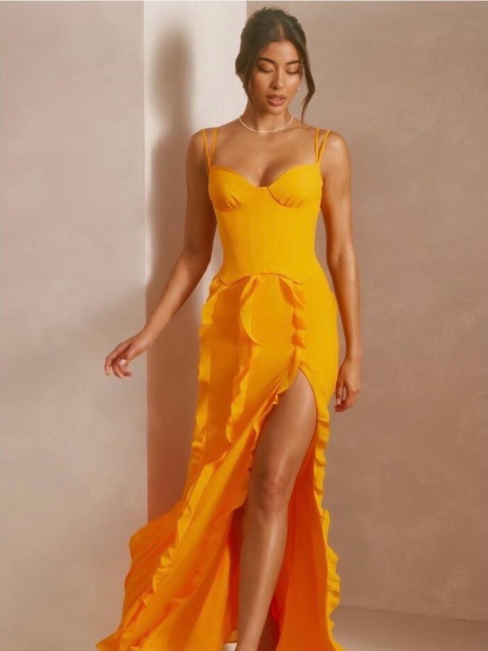 Oh Polly Tangerine Corset Ruffle Formal Dress